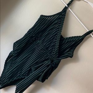 Green striped body suit (S)